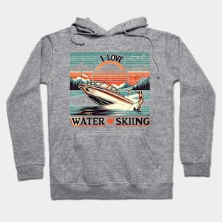 Serene Waters: Woman on Boat With I Love Water Ski Hoodie